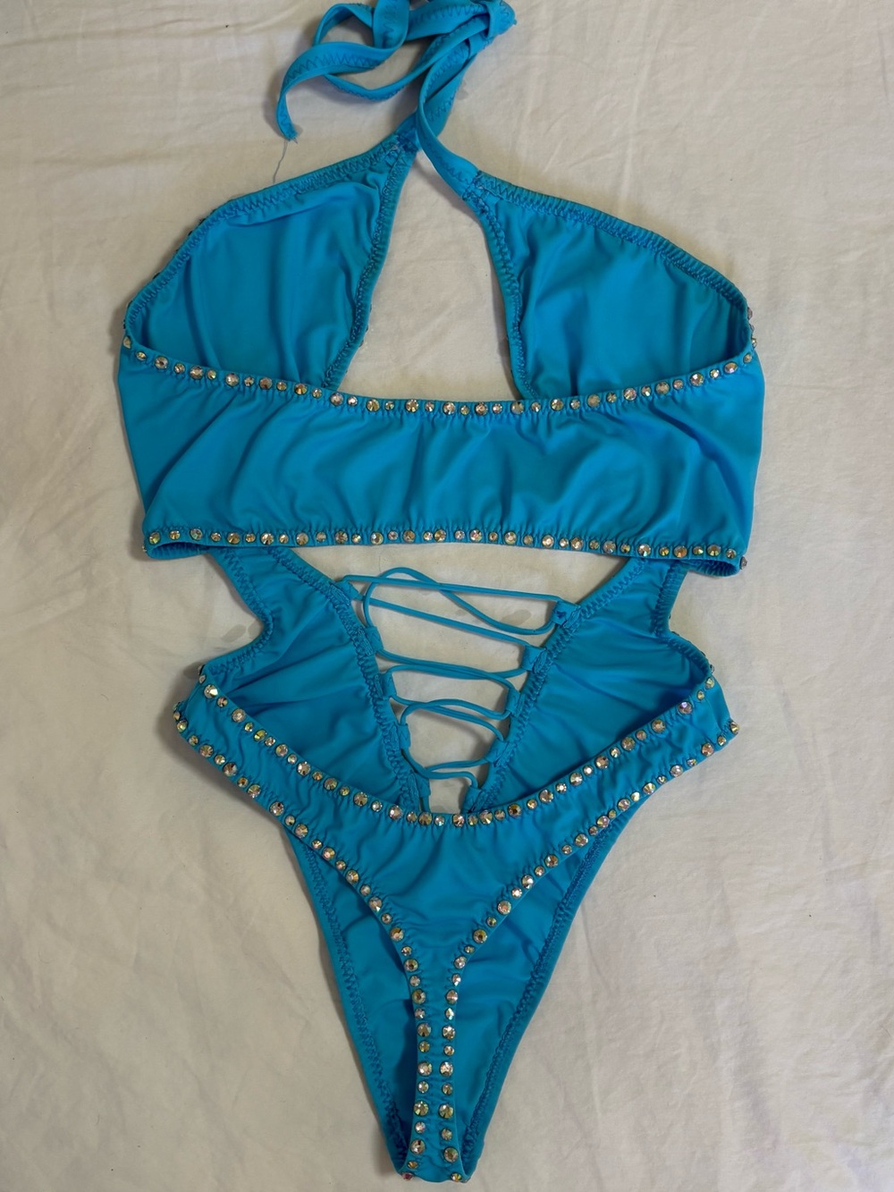 GETRAVY electric Light Blue Rhinestone Bodysuit Siza Small - Picture 3 of 4